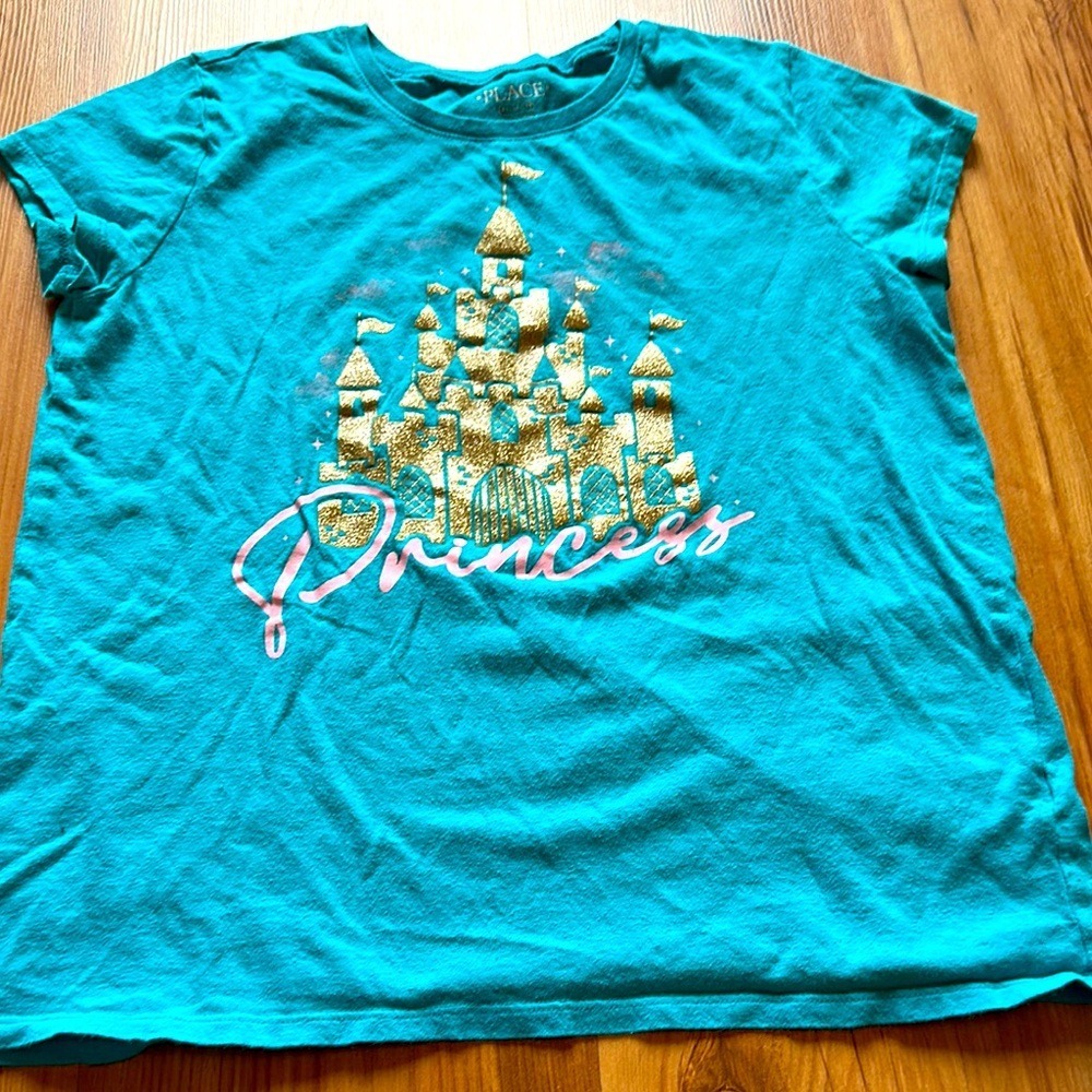 The Children's Place Girls Princess Castle Teal T-Shirt Size XL 14